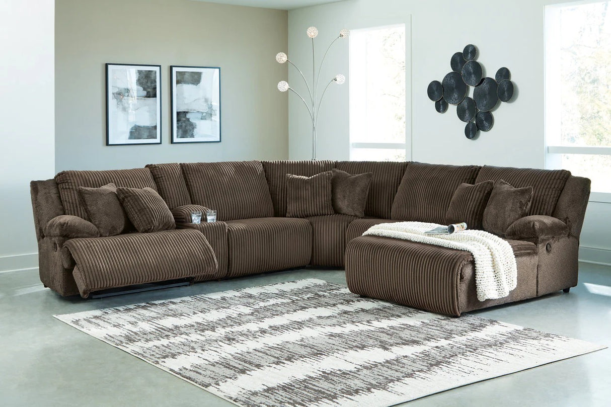 Top Tier Chocolate 6-Piece RAF Chaise Reclining Sectional