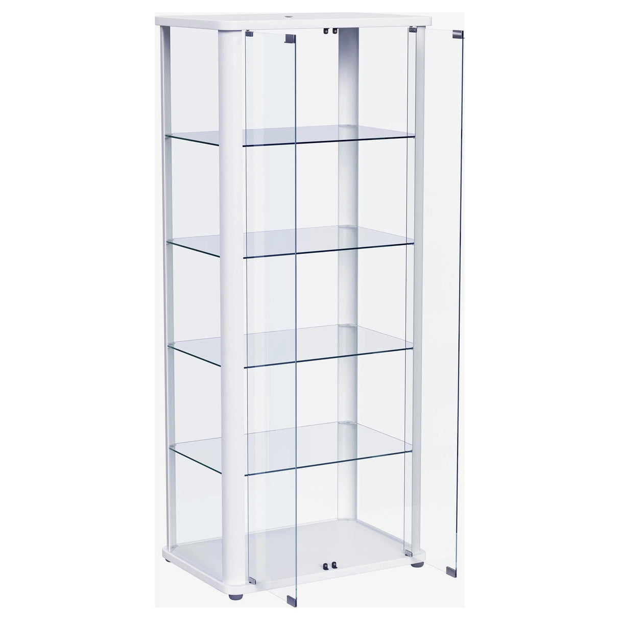 Aero Glossy White 5-Shelf Display Curio Cabinet with LED and Clear Tempered Glass Shelves