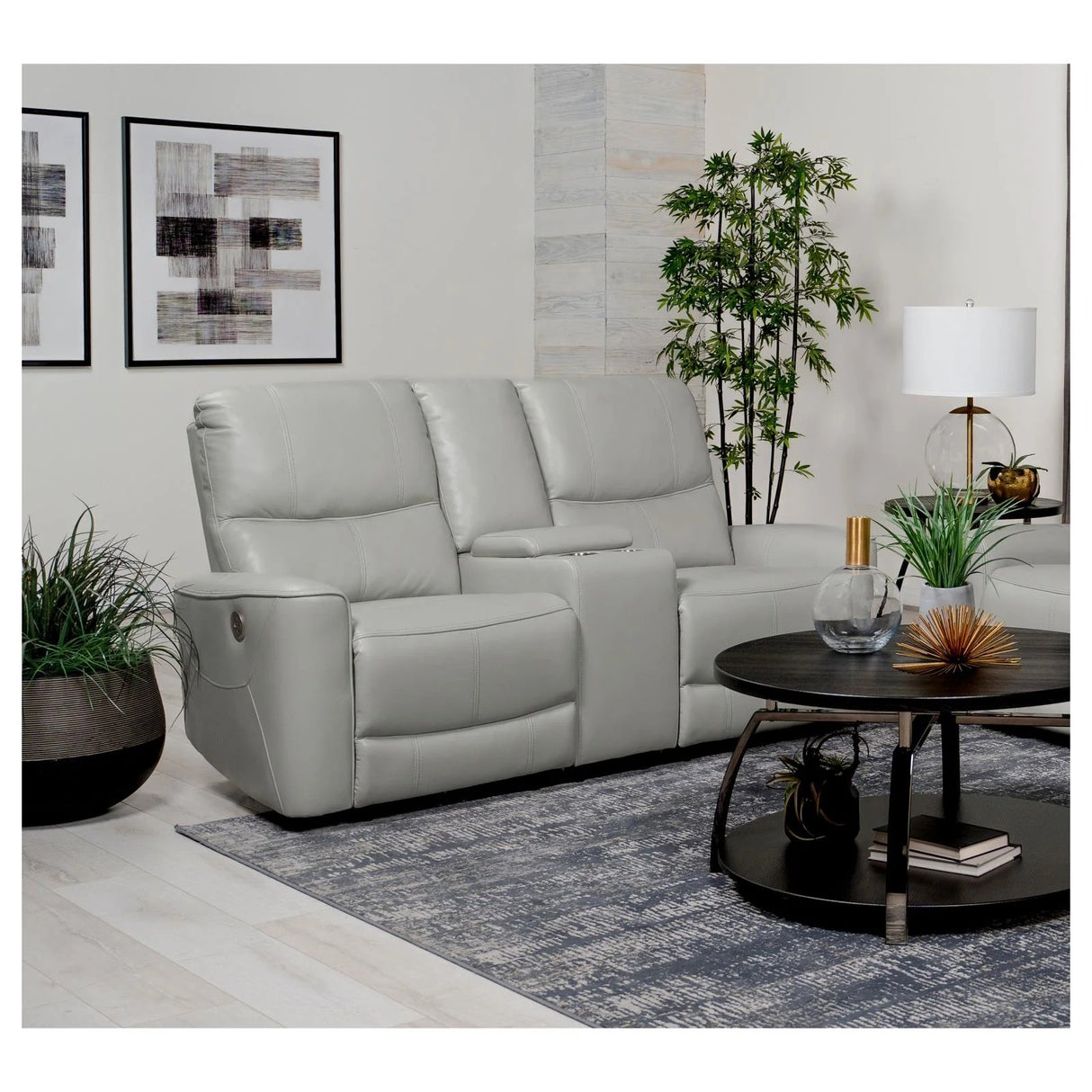 Greenfield Ivory Upholstered Power Reclining Loveseat with Console