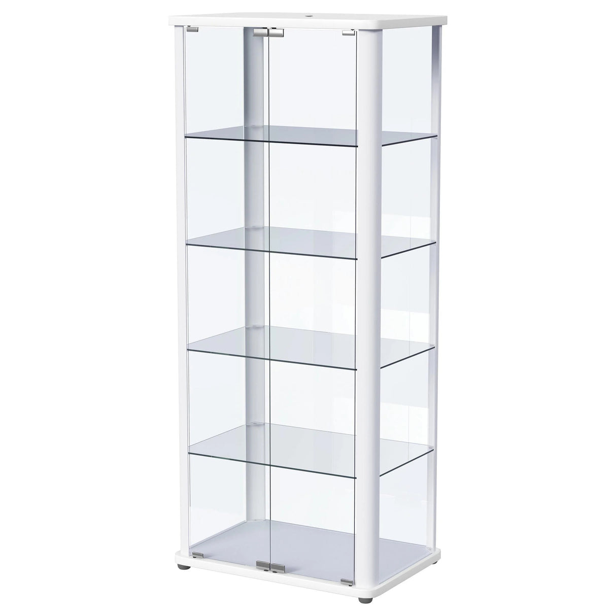 Aero Glossy White 5-Shelf Display Curio Cabinet with LED and Clear Tempered Glass Shelves