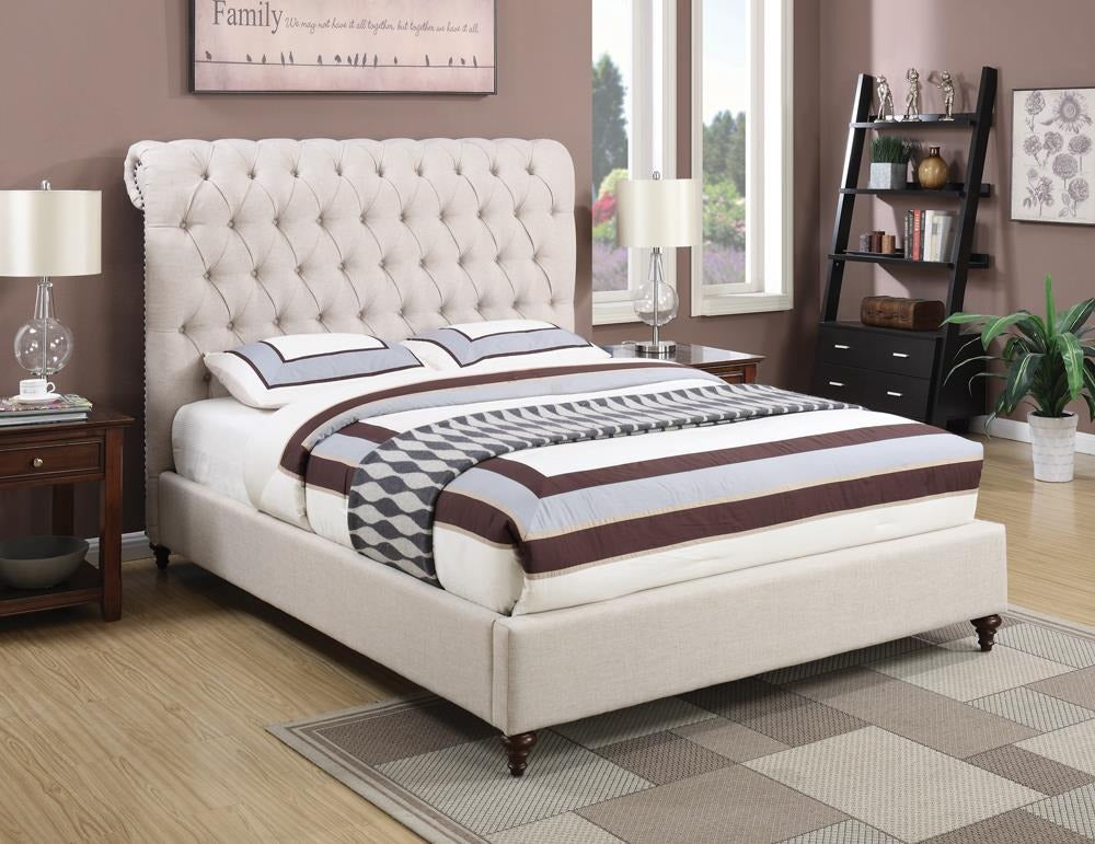 Devon Beige Button Tufted Upholstered Full Bed