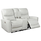 Greenfield Ivory Upholstered Power Reclining Loveseat with Console
