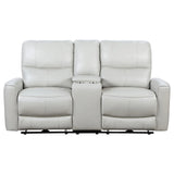 Greenfield Ivory Upholstered Power Reclining Loveseat with Console