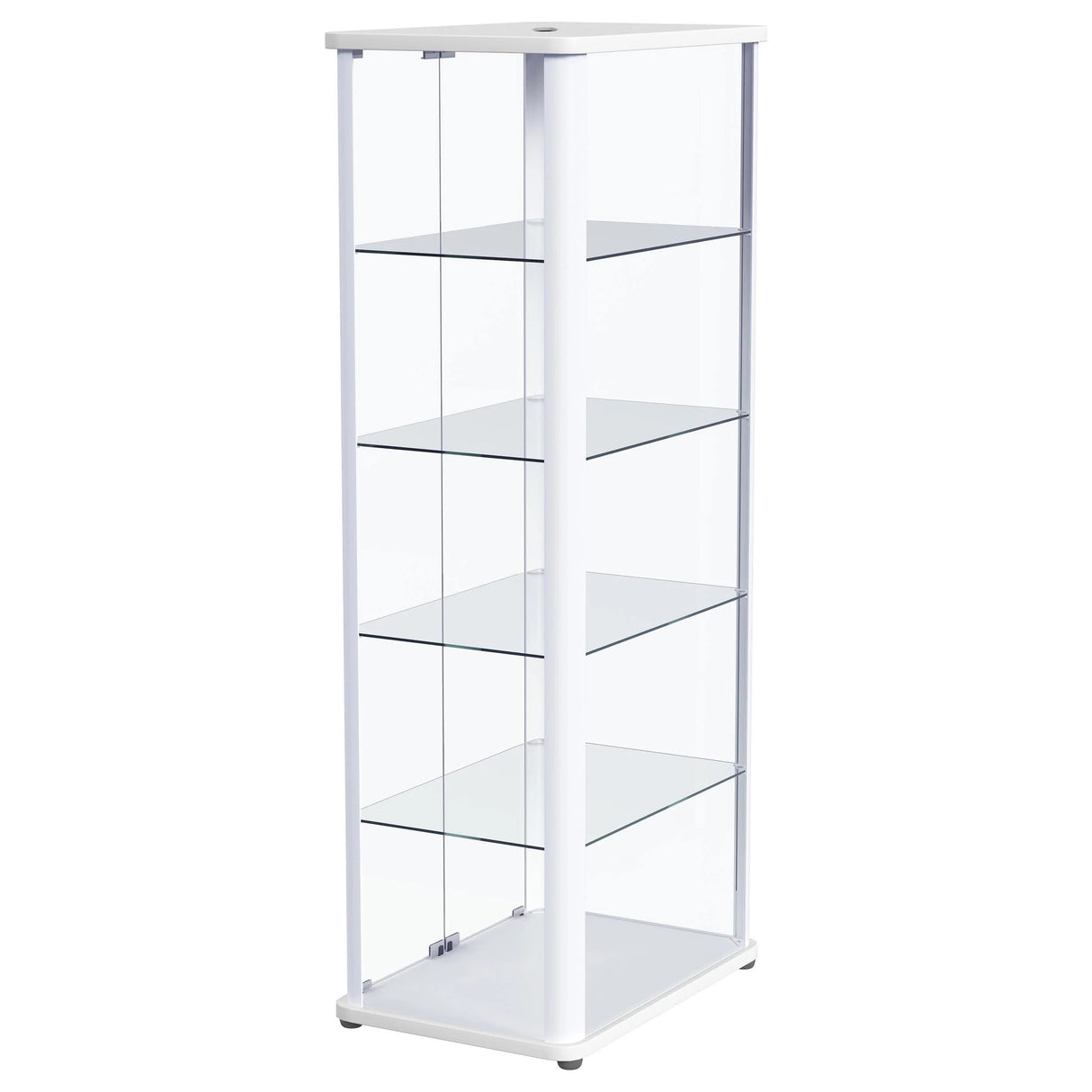Aero Glossy White 5-Shelf Display Curio Cabinet with LED and Clear Tempered Glass Shelves