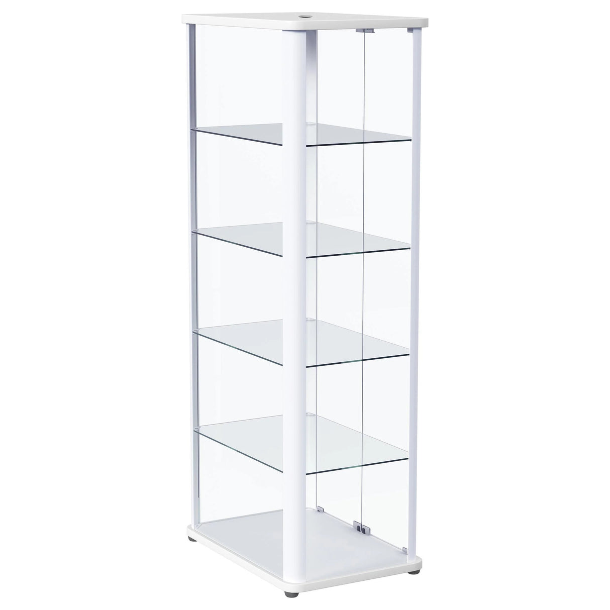 Aero Glossy White 5-Shelf Display Curio Cabinet with LED and Clear Tempered Glass Shelves