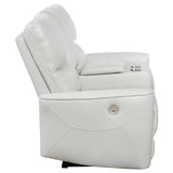 Greenfield Ivory Upholstered Power Reclining Loveseat with Console