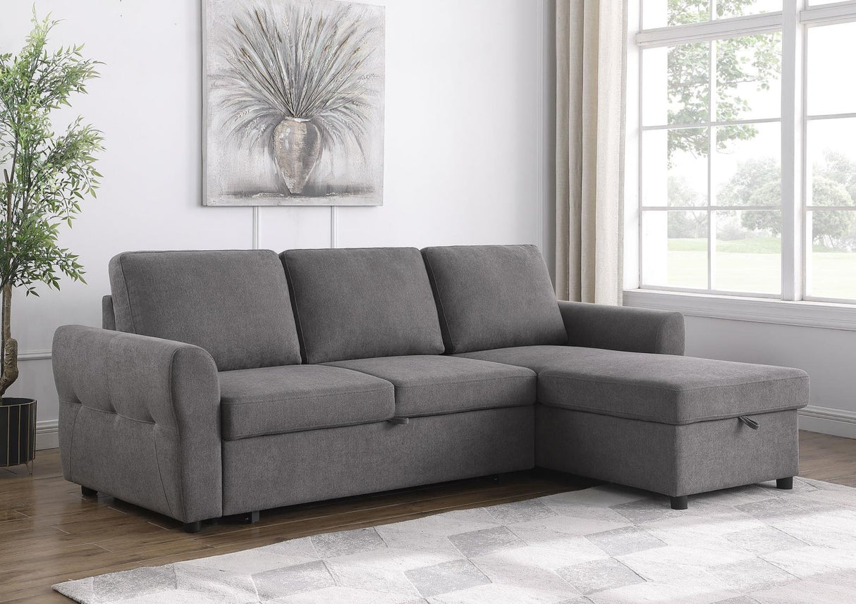 Samantha Gray Upholstered Sleeper Sofa Sectional with Storage Chaise