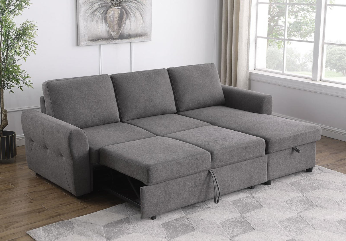 Samantha Gray Upholstered Sleeper Sofa Sectional with Storage Chaise