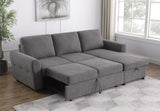 Samantha Gray Upholstered Sleeper Sofa Sectional with Storage Chaise