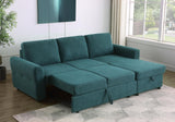 Samantha Teal Blue Upholstered Sleeper Sofa Sectional with Storage Chaise