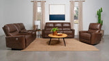 Greenfield Saddle Brown Upholstered Power Reclining Loveseat with Console
