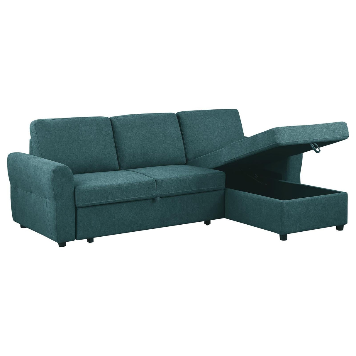 Samantha Teal Blue Upholstered Sleeper Sofa Sectional with Storage Chaise