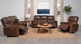 Greenfield Saddle Brown Upholstered Power Reclining Loveseat with Console