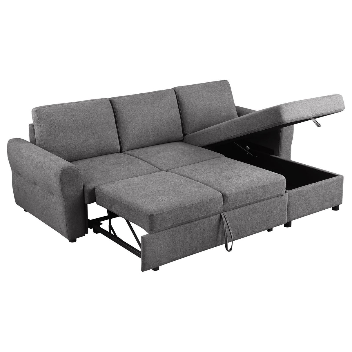 Samantha Gray Upholstered Sleeper Sofa Sectional with Storage Chaise