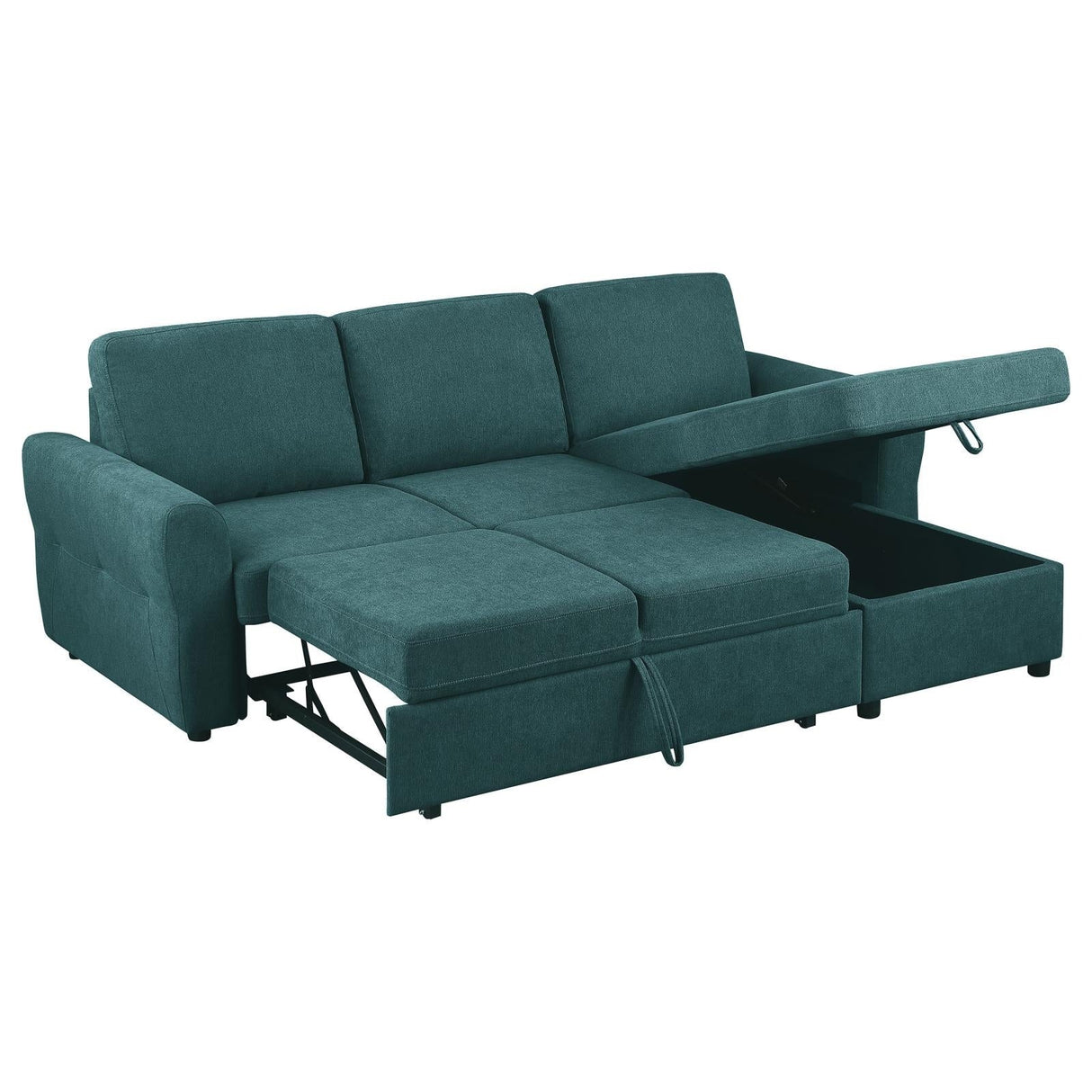 Samantha Teal Blue Upholstered Sleeper Sofa Sectional with Storage Chaise