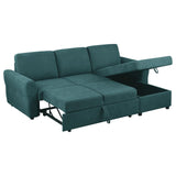 Samantha Teal Blue Upholstered Sleeper Sofa Sectional with Storage Chaise