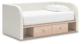 Arloster Tan/White Twin Upholstered Day Bed with Storage