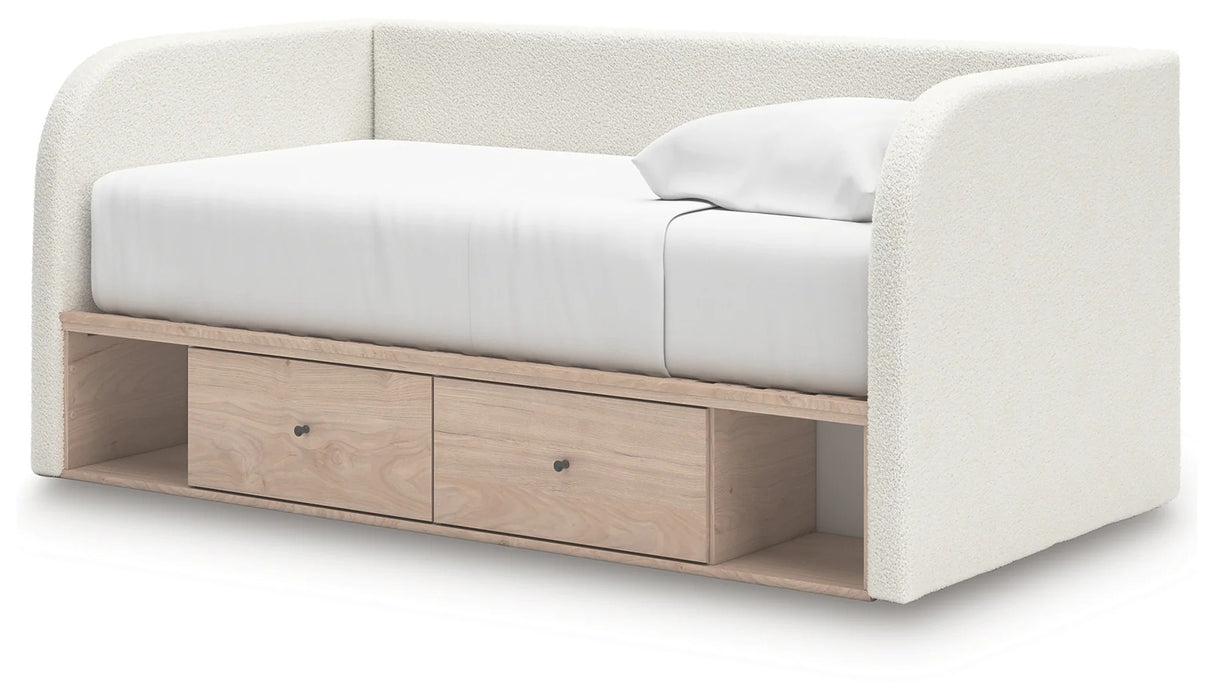 Arloster Tan/White Twin Upholstered Day Bed with Storage