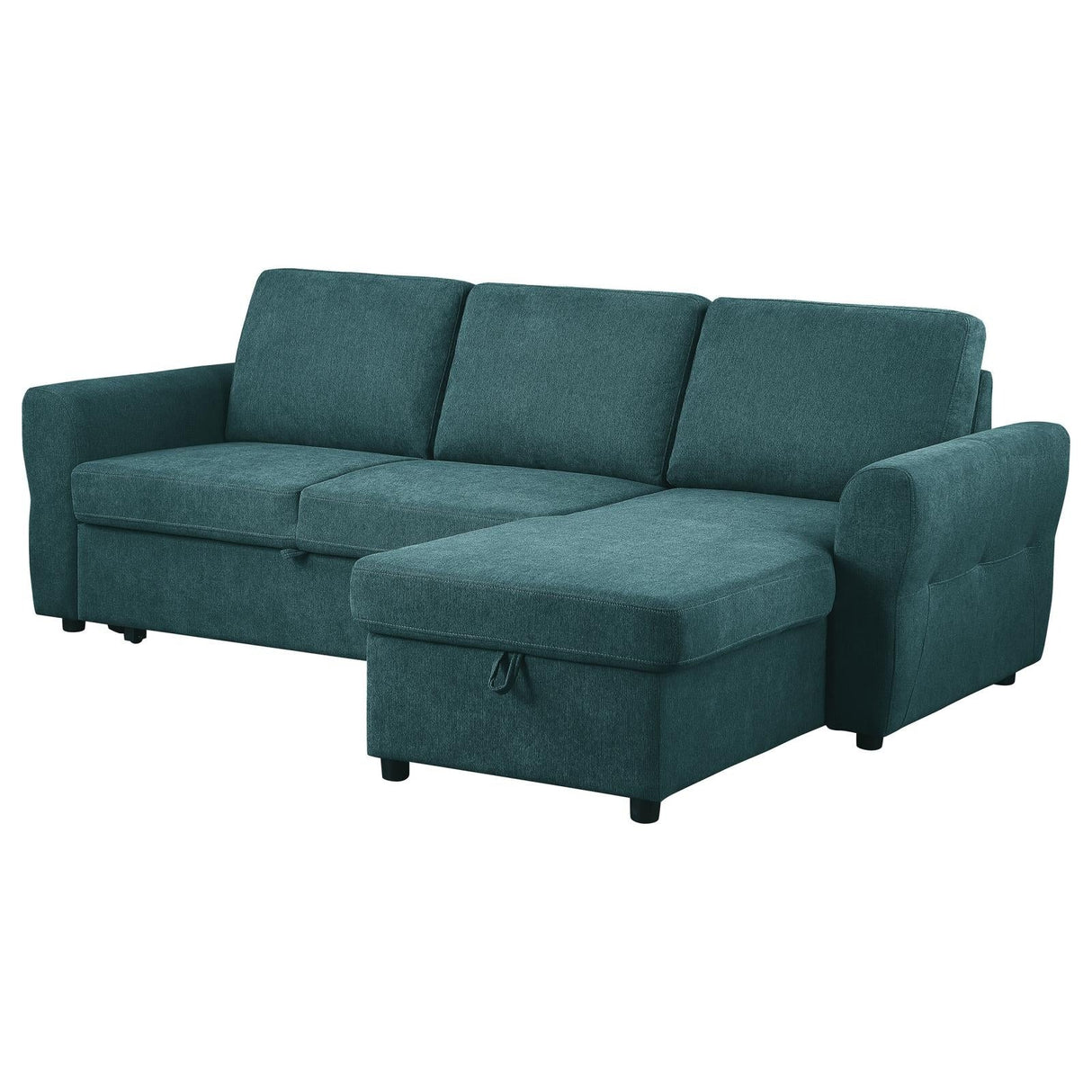 Samantha Teal Blue Upholstered Sleeper Sofa Sectional with Storage Chaise