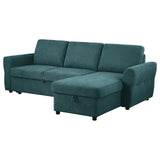 Samantha Teal Blue Upholstered Sleeper Sofa Sectional with Storage Chaise