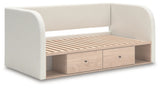 Arloster Tan/White Twin Upholstered Day Bed with Storage