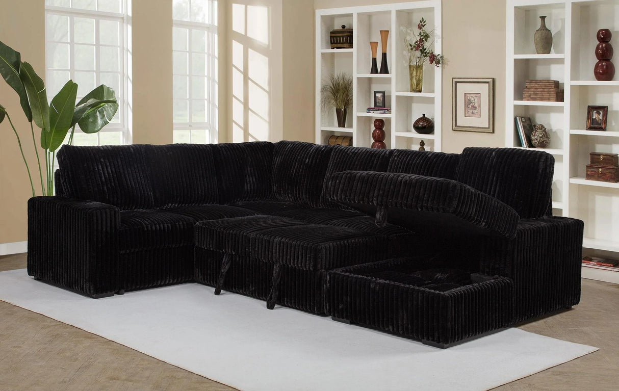 Devonshire Black Sleeper Sectional Sofa with Storage Chaise