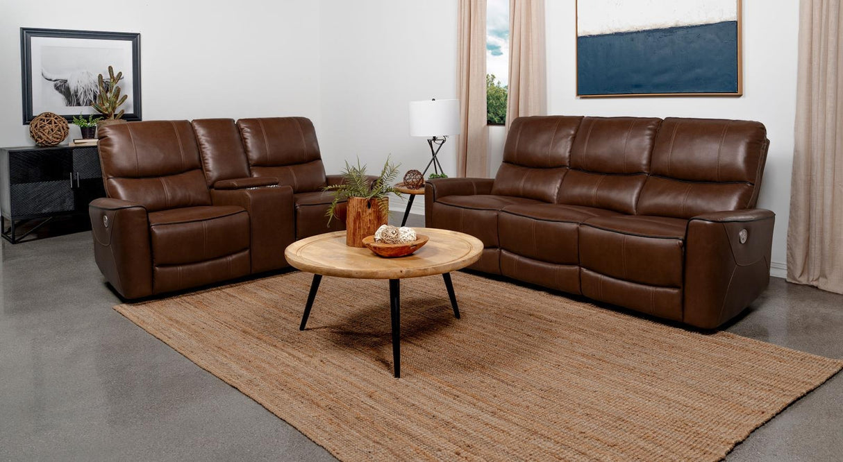 Greenfield Saddle Brown Upholstered Power Reclining Living Room Set
