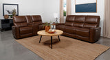 Greenfield Saddle Brown Upholstered Power Reclining Living Room Set