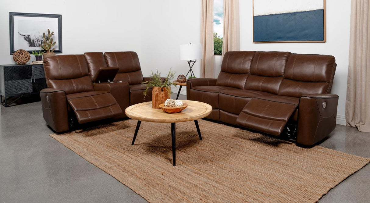 Greenfield Saddle Brown Upholstered Power Reclining Living Room Set
