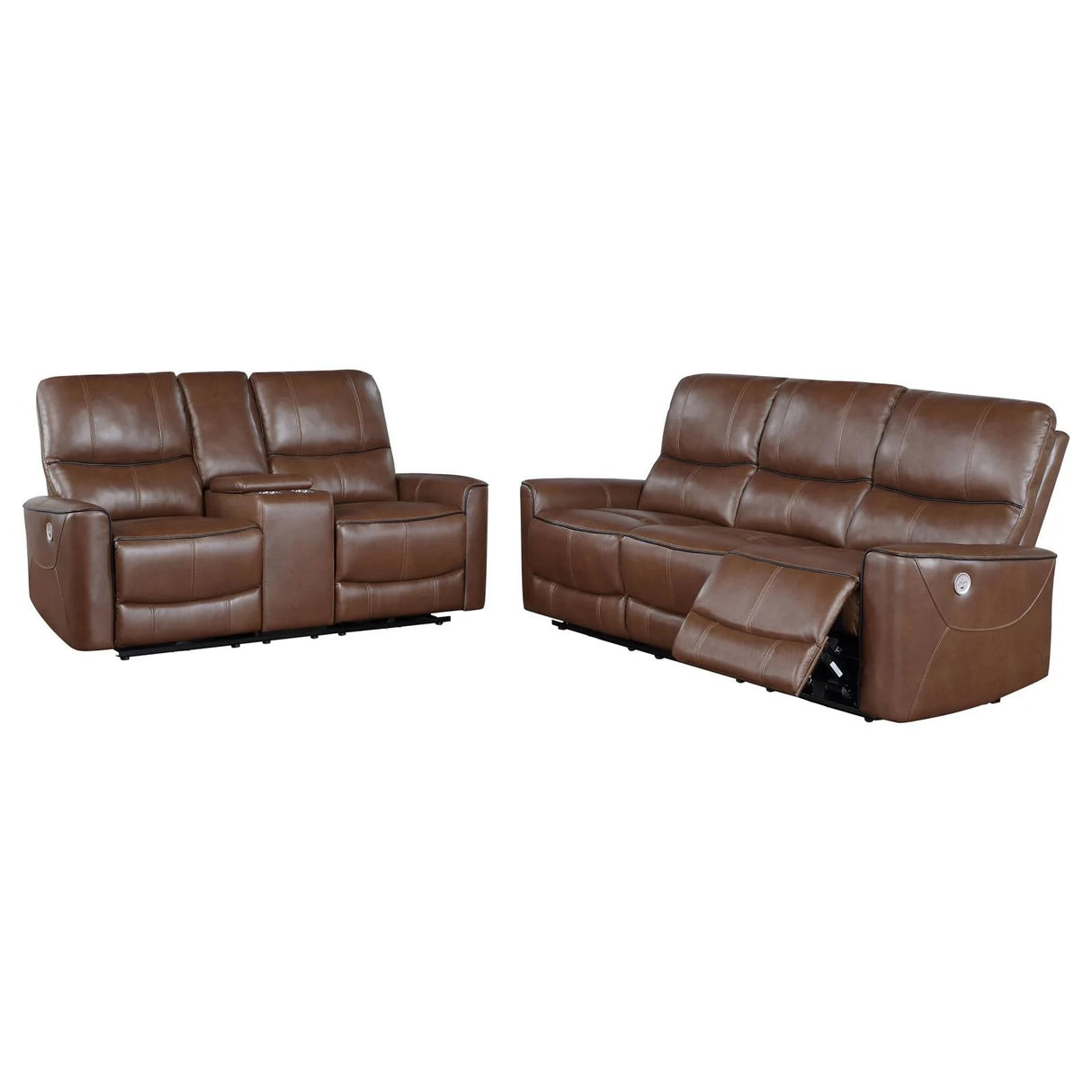 Greenfield Saddle Brown Upholstered Power Reclining Living Room Set