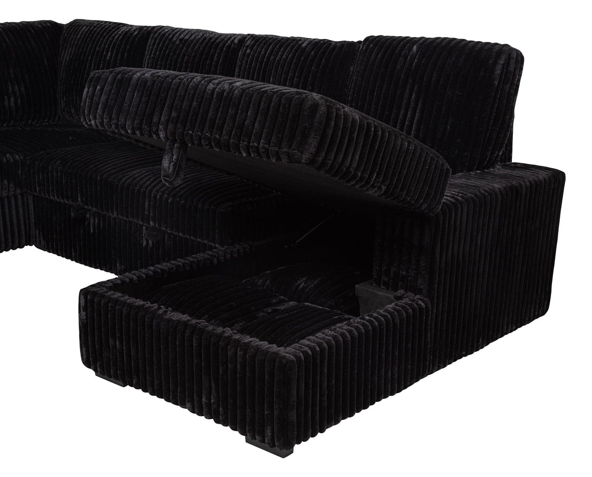 Devonshire Black Sleeper Sectional Sofa with Storage Chaise