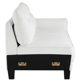 Caspian White and Black Upholstered Curved Arms Sectional Sofa