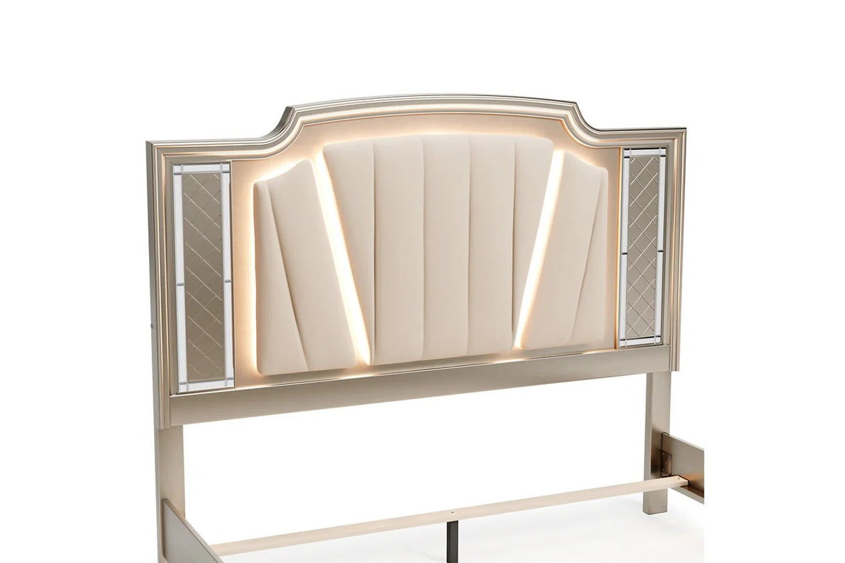 Chevanna Platinum King LED Upholstered Panel Bed