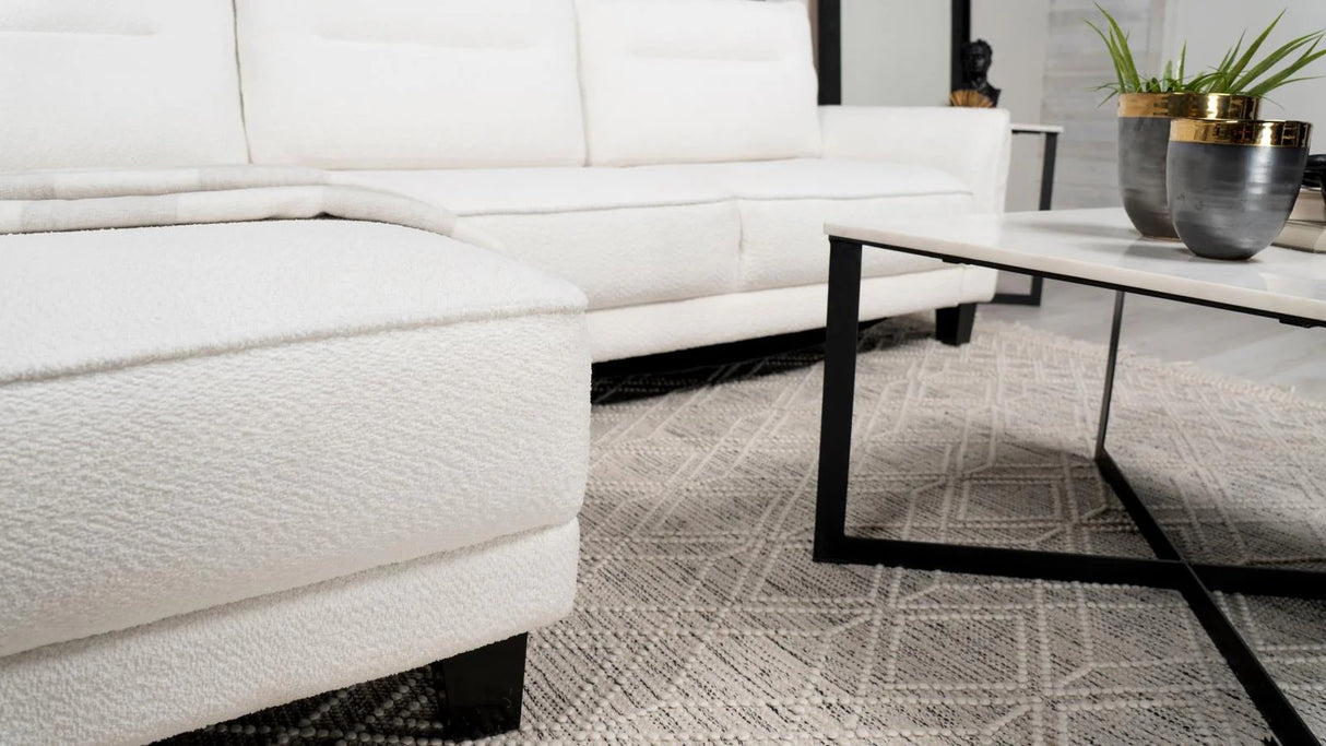 Caspian White and Black Upholstered Curved Arms Sectional Sofa