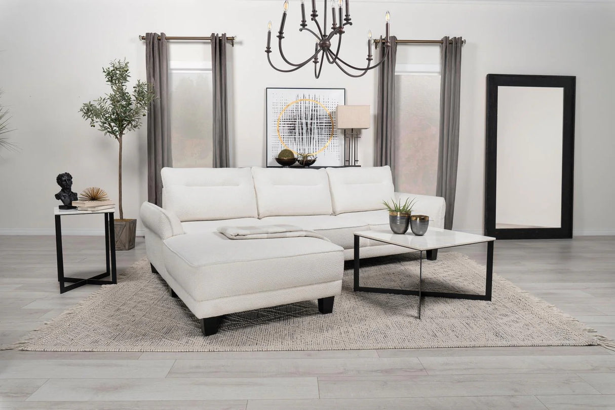 Caspian White and Black Upholstered Curved Arms Sectional Sofa
