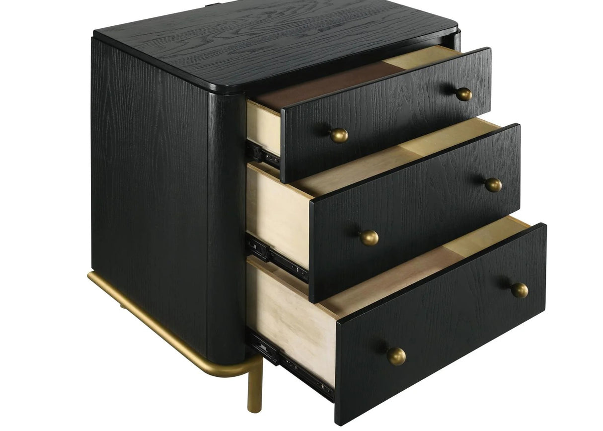 Arini Black 3-Drawer Nightstand