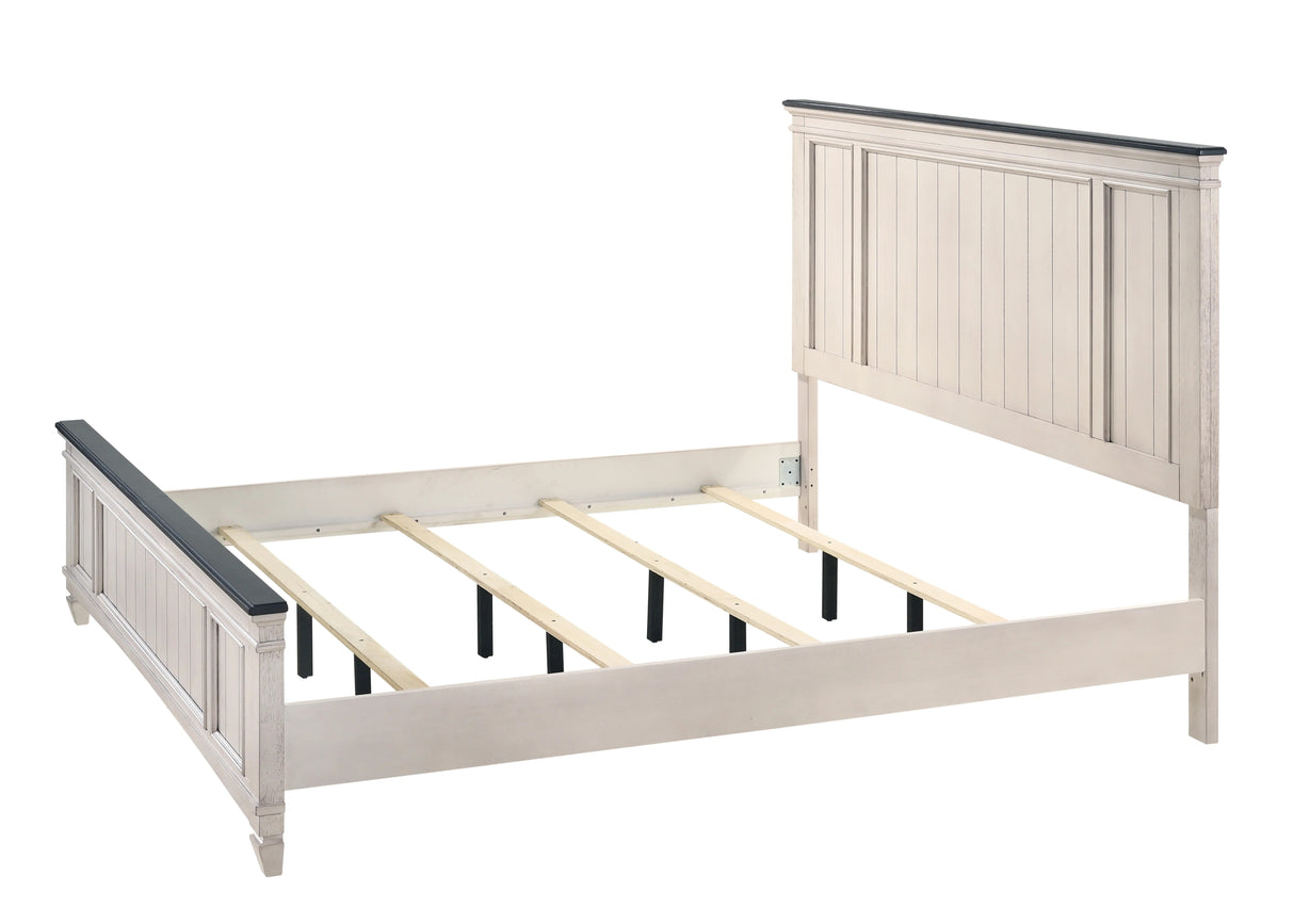 Sawyer Antique White/Brown Queen Panel Bed