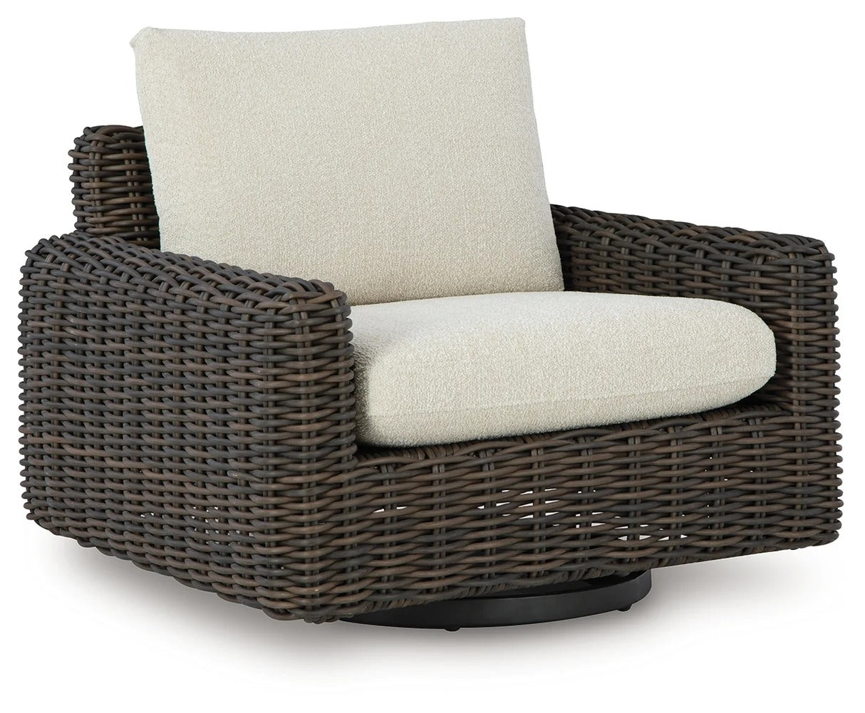 Kimora Beige/Dark Brown Outdoor Swivel Lounge Chair