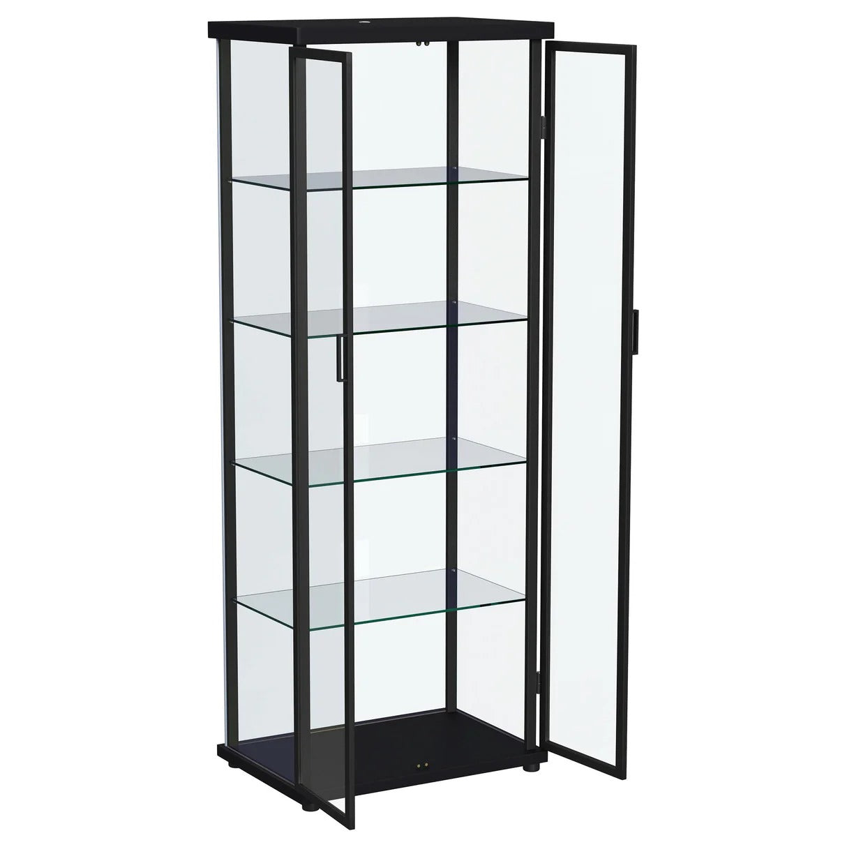 Aero Black 5-Shelf Display Curio Cabinet with LED and Clear Tempered Glass Shelves