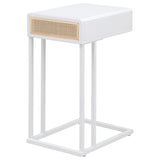Amherst White 1-Drawer Radio Weave Cane Metal Side Table