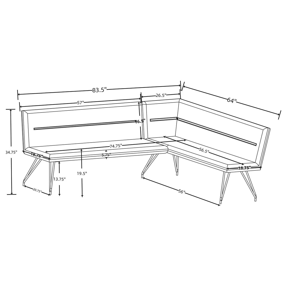 Dodson Gray Fabric Upholstered L-Shaped Nook Dining Bench