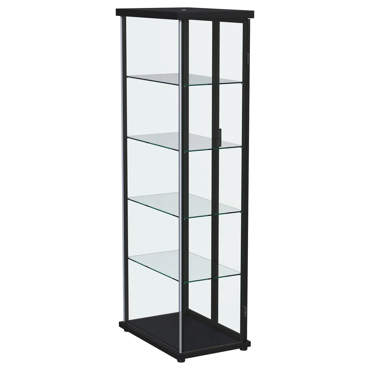 Aero Black 5-Shelf Display Curio Cabinet with LED and Clear Tempered Glass Shelves
