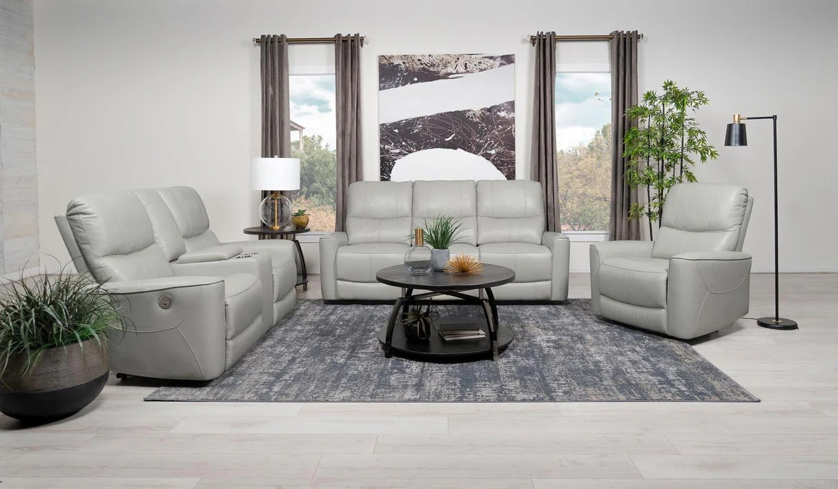 Greenfield Ivory Upholstered Power Reclining Loveseat with Console