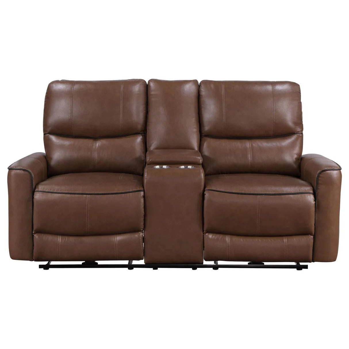 Greenfield Saddle Brown Upholstered Power Reclining Loveseat with Console