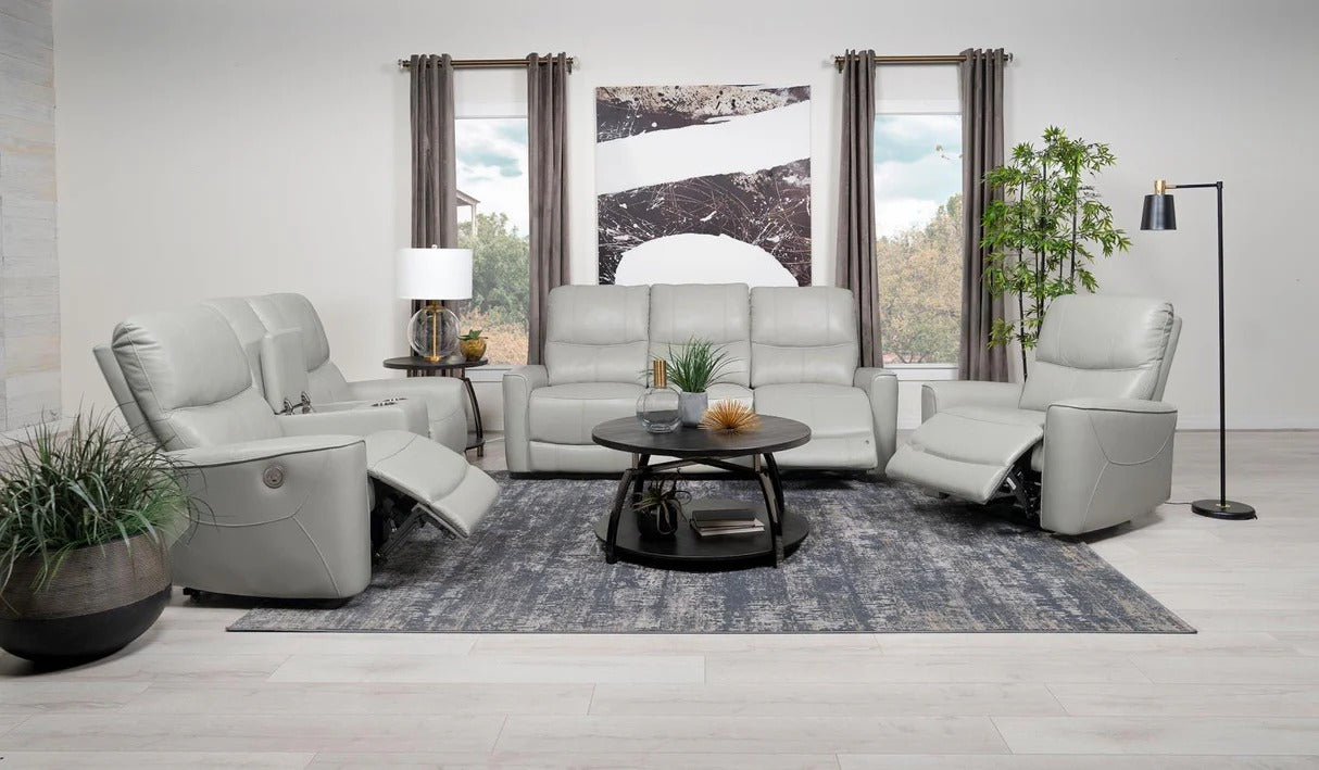 Greenfield Ivory Upholstered Power Reclining Loveseat with Console
