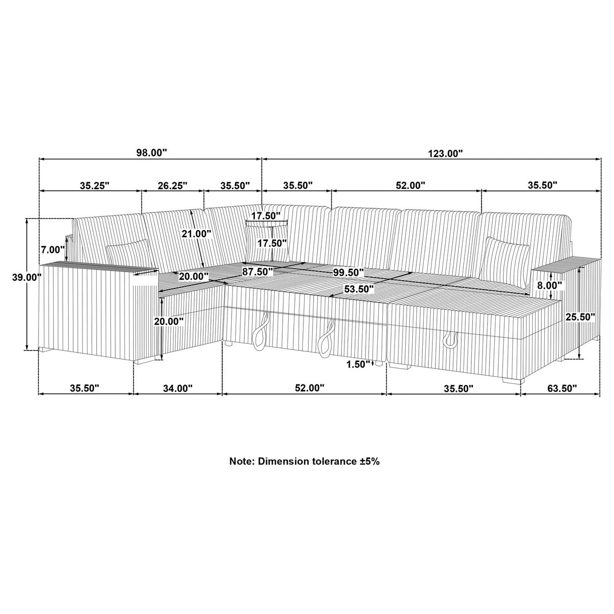 Devonshire Black Sleeper Sectional Sofa with Storage Chaise