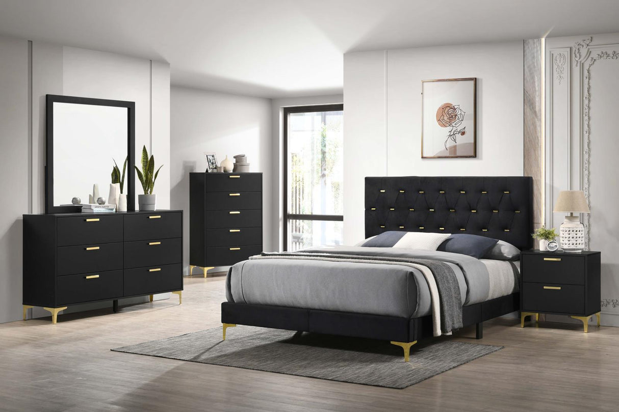 Kendall Black and Gold Upholstered Panel Bedroom Set