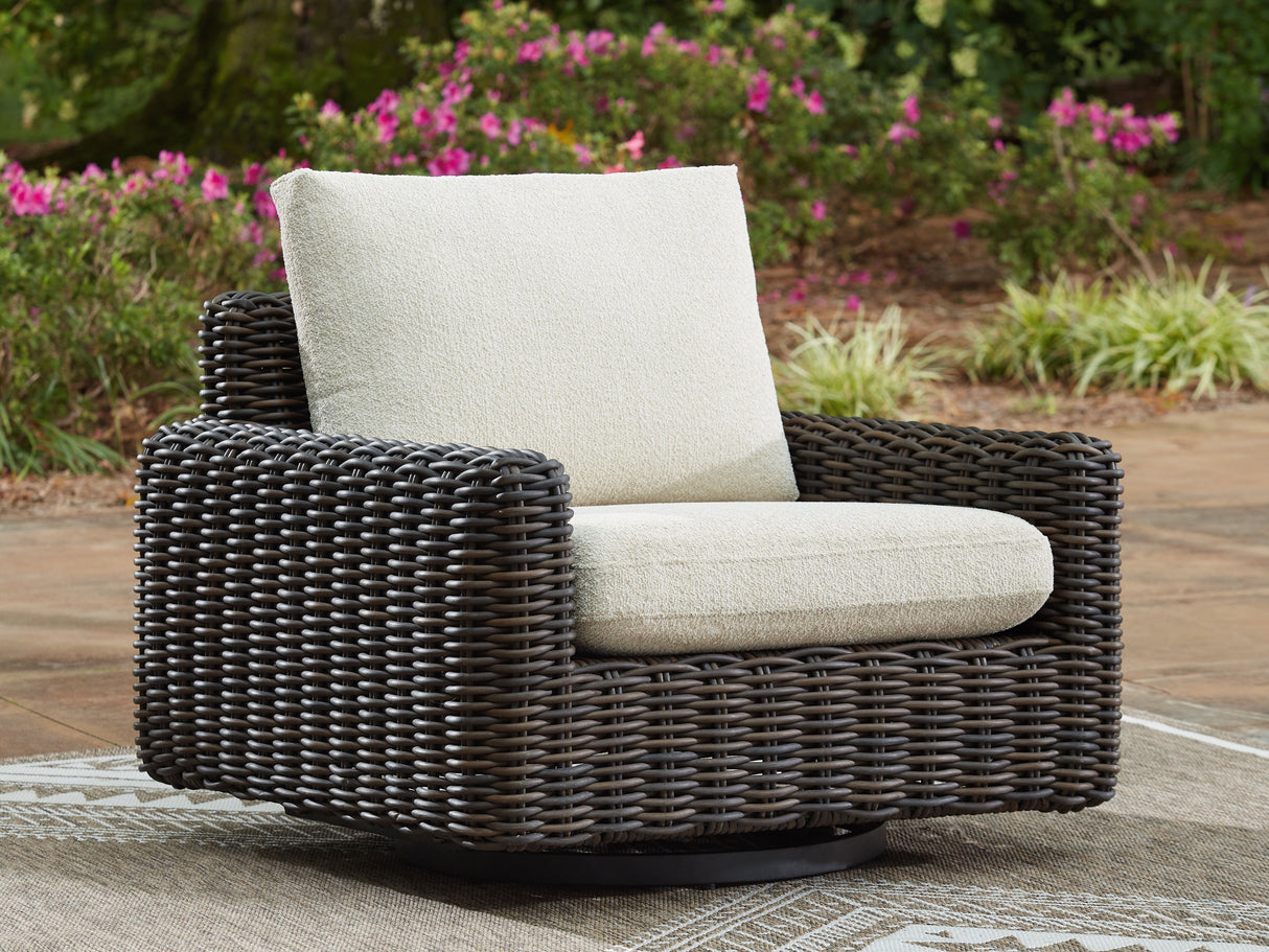 Kimora Beige/Dark Brown Outdoor Swivel Lounge Chair