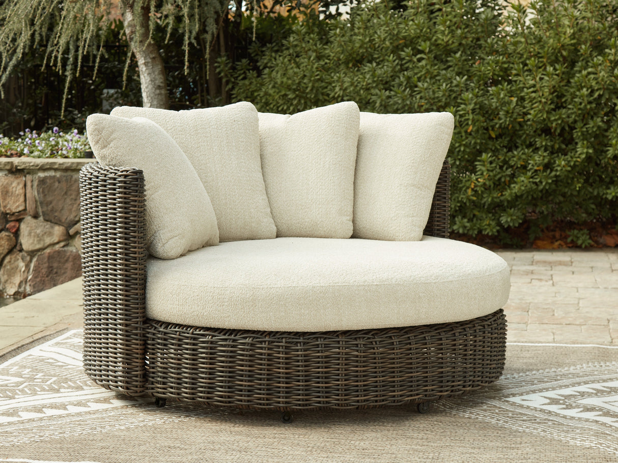 Kimora Beige/Dark Brown Outdoor Swivel Lounge Chair with Cushion