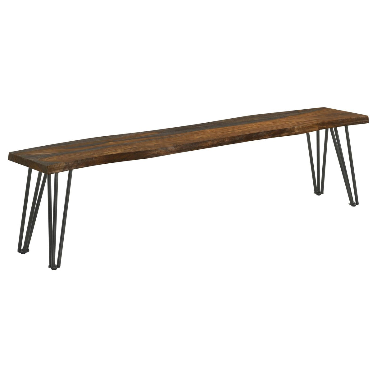 Neve Sheesham Gray and Gunmetal Live-edge Dining Bench with Hairpin Legs